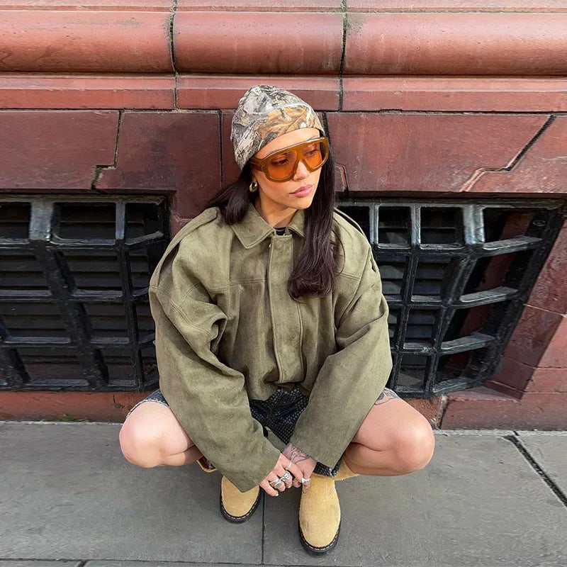 Batwing Sleeve Cropped Pilot Jacket