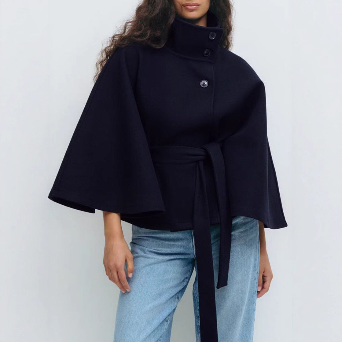 Winter Coat with High Collar & Batwing Sleeves