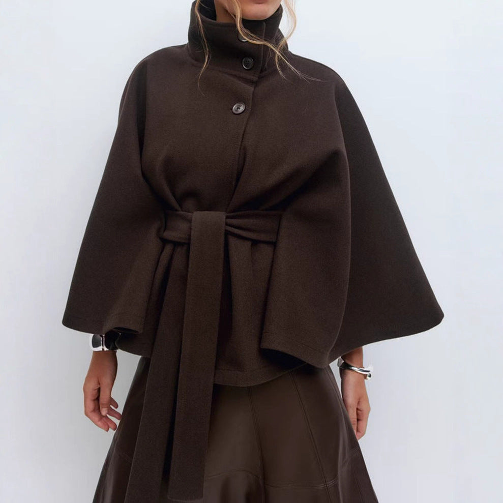 Winter Coat with High Collar & Batwing Sleeves