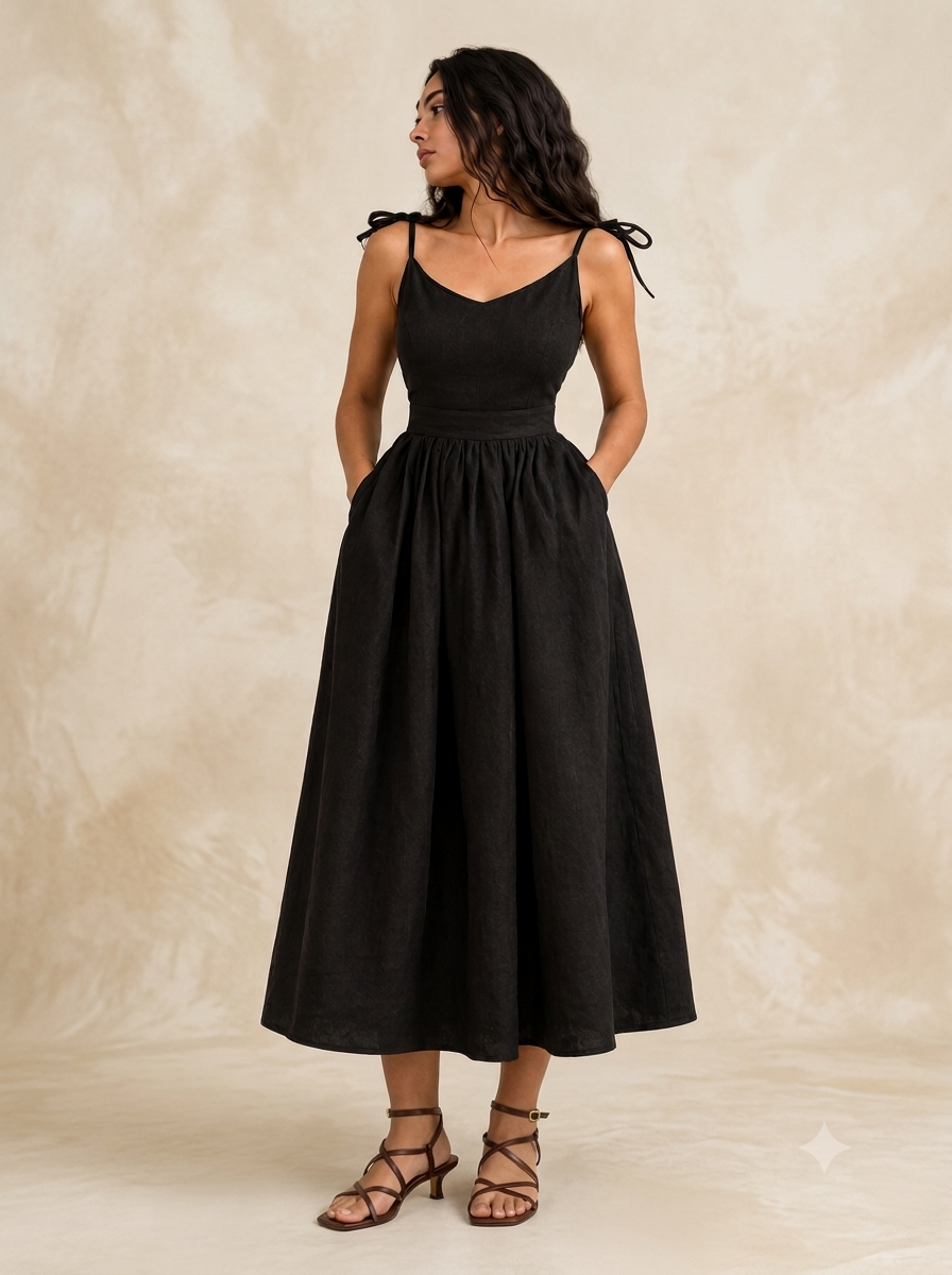 Robe Longue en Coton & Lin Taille Haute – Style Bohème Chic