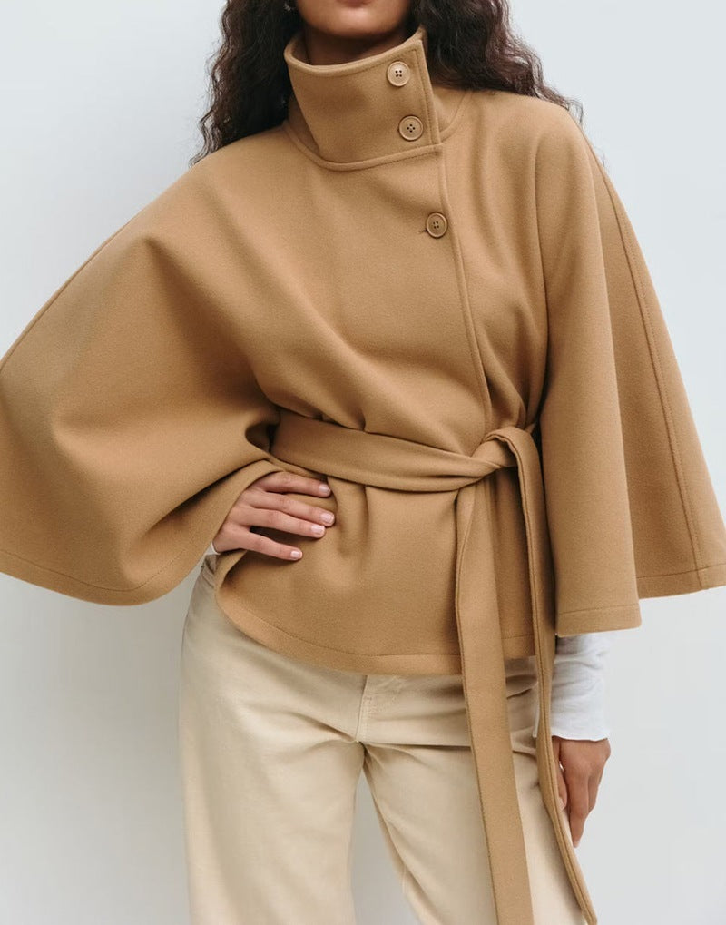 Winter Coat with High Collar & Batwing Sleeves