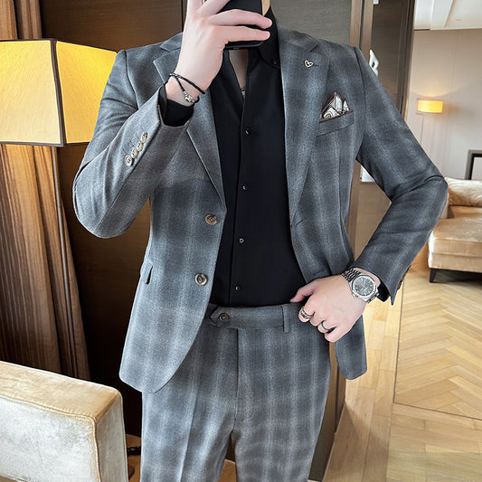 Men's Slim Fit Checked Suit