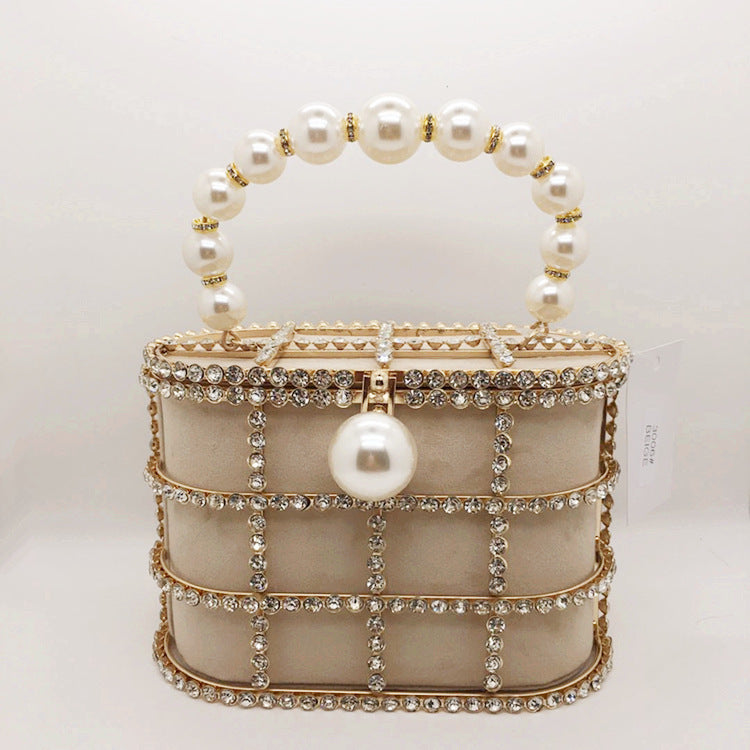 Birdcage Handbag with Buckle and Beads