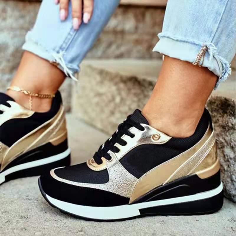 Women's Sequin Platform Flat Sneakers - Colorblock Style