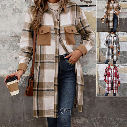 Long Brushed Plaid Coat