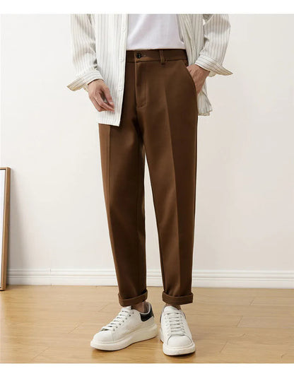 Pantalon Homme Droit en Laine Mélangée