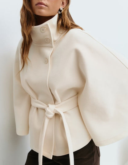 Winter Coat with High Collar &amp; Batwing Sleeves