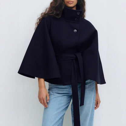 Winter Coat with High Collar &amp; Batwing Sleeves
