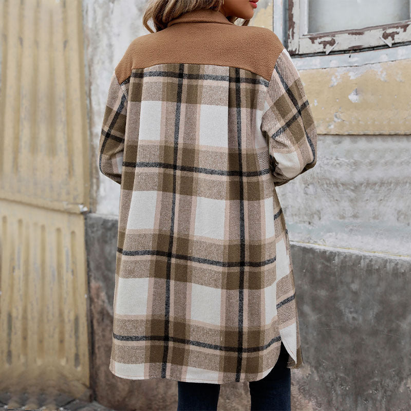 Long Brushed Plaid Coat