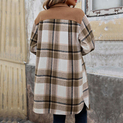 Long Brushed Plaid Coat