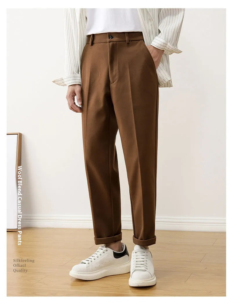 Pantalon Homme Droit en Laine Mélangée