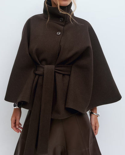 Winter Coat with High Collar &amp; Batwing Sleeves