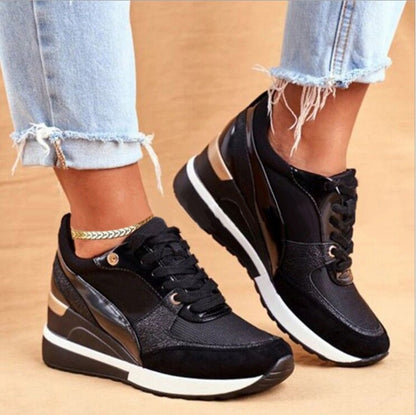Women's Sequin Platform Flat Sneakers - Colorblock Style