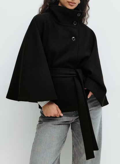 Winter Coat with High Collar &amp; Batwing Sleeves