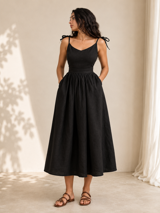 Robe Longue en Coton & Lin Taille Haute – Style Bohème Chic