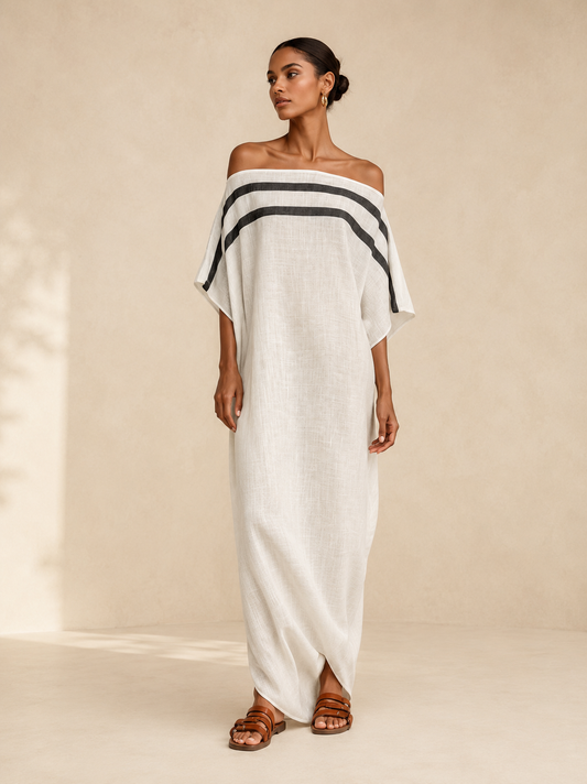 Robe Chemise Rayée à Col Montant – Élégance Décontractée