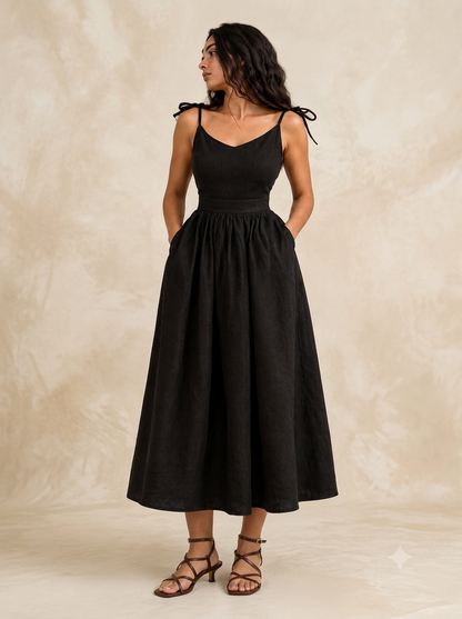 Robe Longue en Coton & Lin Taille Haute – Style Bohème Chic