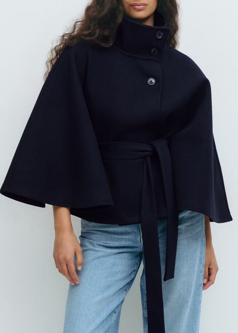 Winter Coat with High Collar &amp; Batwing Sleeves