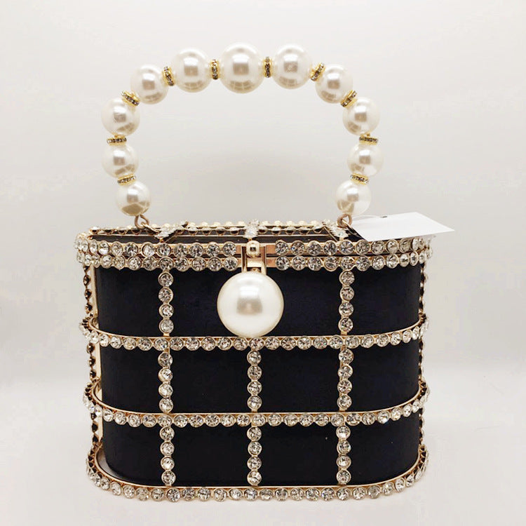Birdcage Handbag with Buckle and Beads