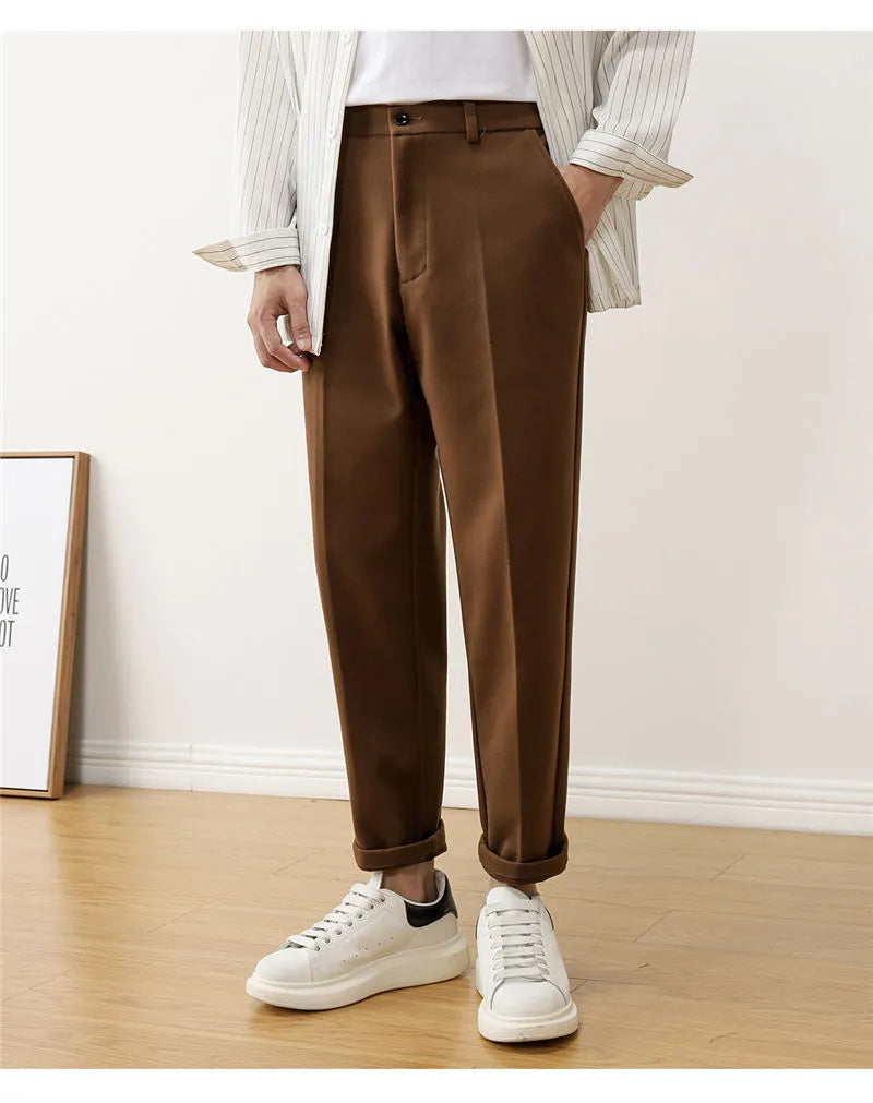 Pantalon Homme Droit en Laine Mélangée