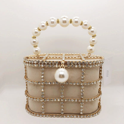 Birdcage Handbag with Buckle and Beads